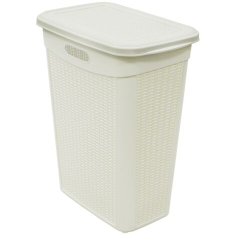Knit Design Slim Lidded Laundry Basket, White (1/4)