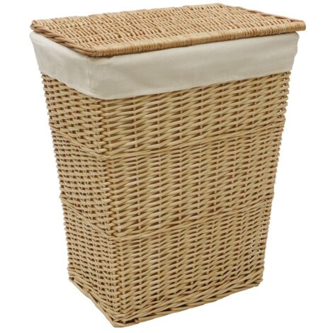 Acacia Rectangular Laundry Willow Basket with Lid, Honey Finish