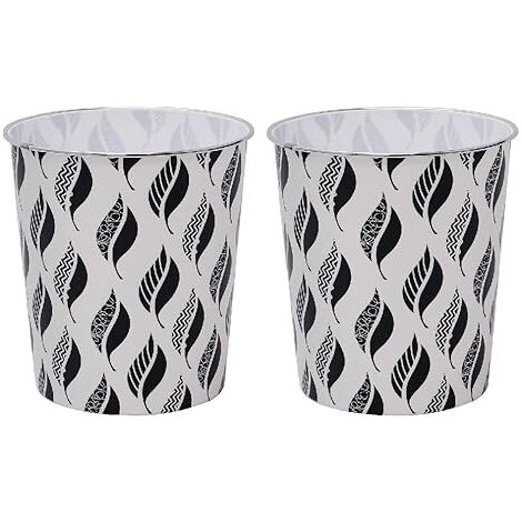 Small Leaves Waste Paper Bin, Black and White, Set of 2 (1/4)