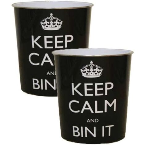 Keep Calm and Bin It, Black Waste Paper Bin, 100% Polypropylene, Set of 2 (1/3)