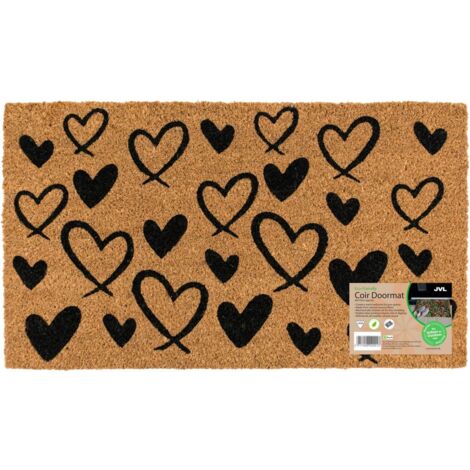 JVL Eco-Friendly Latex Backed Coir Entrance Doormat, 40x70cm - Hearts (1/5)
