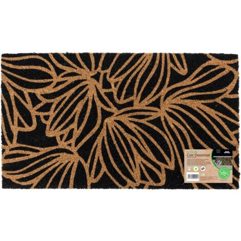 JVL Eco-Friendly Latex Backed Coir Entrance Doormat, 40x70cm - Black Floral (1/5)