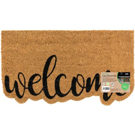 JVL Eco-Friendly Latex Backed Coir Entrance Doormat, 40x70cm - Shaped Welcome (1/5)