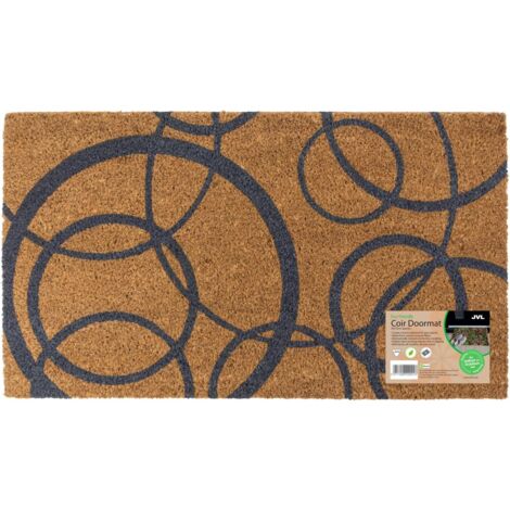JVL Eco-Friendly Latex Backed Coir Entrance Doormat, 40x70cm - Grey Circles (1/5)