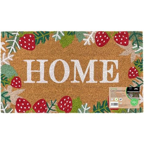 JVL Eco-Friendly Latex Backed Coir Entrance Doormat, 40x70cm - Strawberry Fields (1/5)