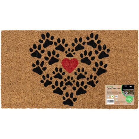 JVL Eco-Friendly Latex Backed Coir Entrance Doormat, 40x70cm - Heart Paws (1/5)