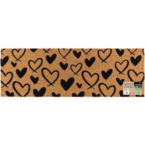JVL Eco-Friendly Latex Backed Coir Entrance Doormat Runner, 40x120cm - Hearts (1/5)
