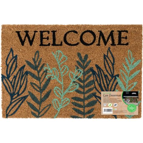 JVL Eco-Friendly Latex Backed Coir Entrance Doormat, 40x60cm - Welcome Leaves (1/5)