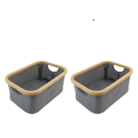 JVL Bambanio Foldable Bamboo Storage Basket, 26L, Set of 2 - Grey (1/5)