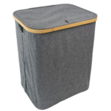 JVL Bambanio Foldable Bamboo Laundry Storage Hamper, 66L – Grey (1/5)