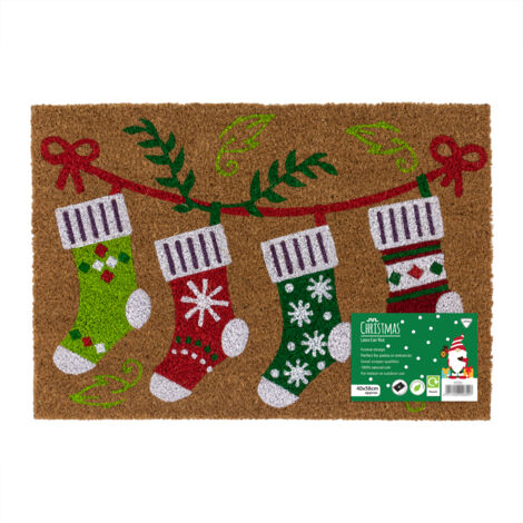 JVL Latex Backed Coir Entrance Doormat, 40x58cm, Stockings (1/5)