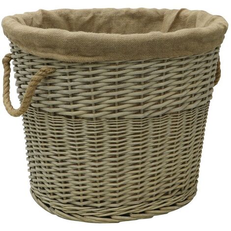 Antiques Wash Canvas Lined Oval Log Basket with Rope Handles (1/4)