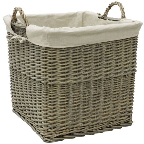 Antiques Wash Canvas Lined Rectangle Log Basket with Loop Handles (1/4)