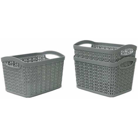 29 x 35 x 18.5 cm Ivory 9 Litre JVL Knit Design Loop Plastic Small Oval Storage Basket with Handles 