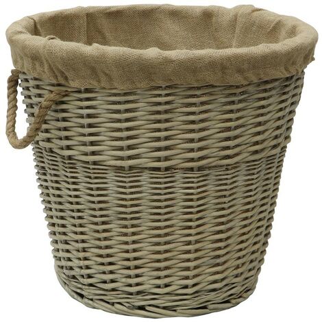 Antiques Wash Canvas Lined Round Log Basket with Rope Handles (1/4)
