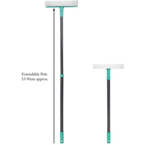 Rubber Squeegee Sponge Window Cleaner with Extendable Pole, Turquoise/Grey
