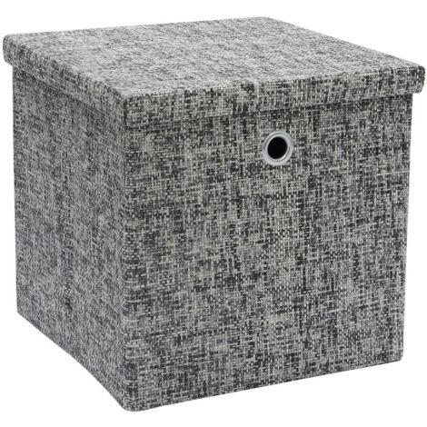 Urban Square Paper Lidded Storage Basket, Grey (1/4)