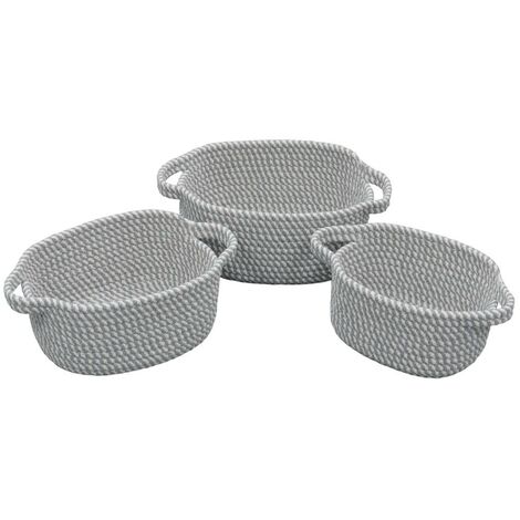 Edison Oval Cotton Rope Storage Baskets, Set of 3, Grey