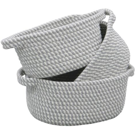 Edison Oval Cotton Rope Storage Baskets, Set of 3, Grey