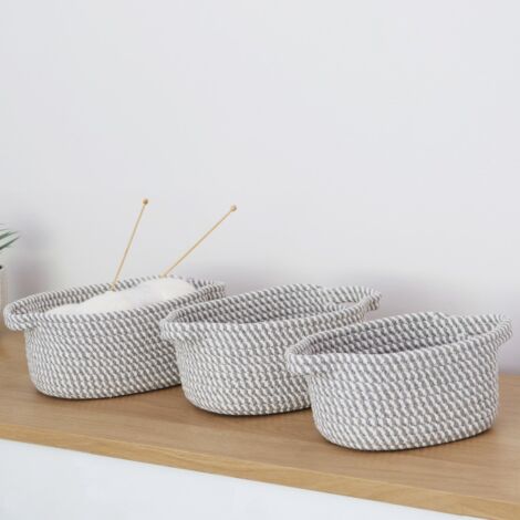 Edison Oval Cotton Rope Storage Baskets, Set of 3, Grey