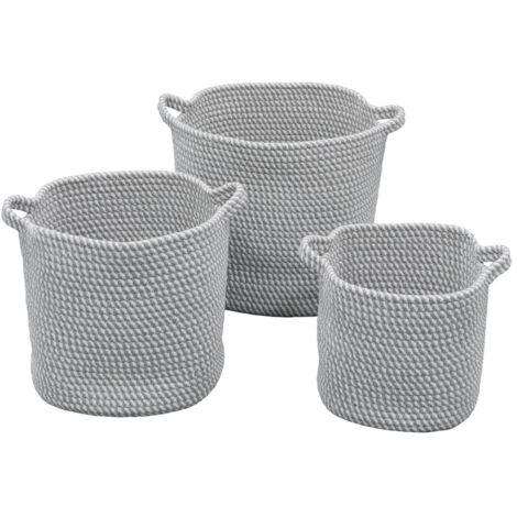 Edison Cotton Rope Storage Baskets, Set of 3, Grey