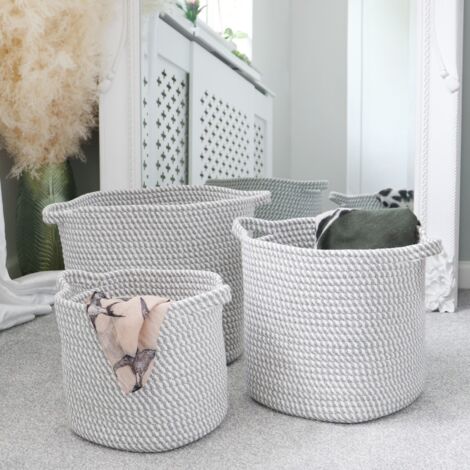 Edison Cotton Rope Storage Baskets, Set of 3, Grey