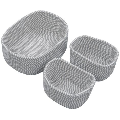 Edison Rectangular Cotton Rope Storage Baskets, Set of 3, Grey