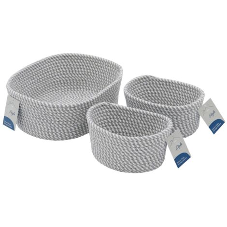 Edison Rectangular Cotton Rope Storage Baskets, Set of 3, Grey