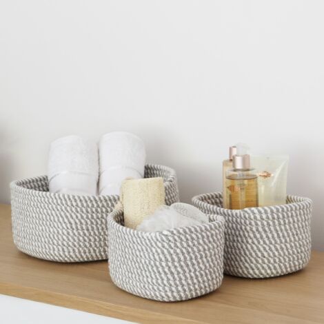 Edison Rectangular Cotton Rope Storage Baskets, Set of 3, Grey