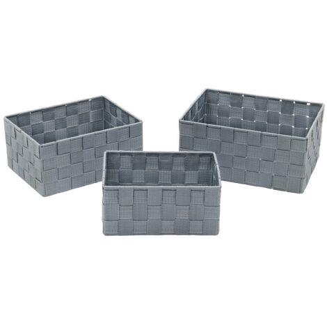 Vichy Rectangular Nylon Storage Baskets, Set of 3, Grey (1/4)