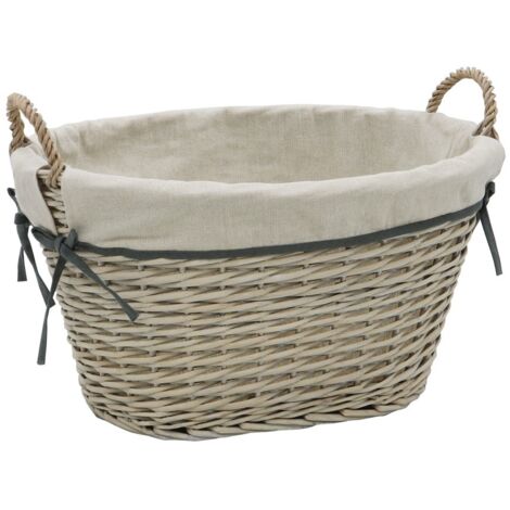 Arianna Oval Laundry Willow Storage Basket with Lining, Grey Wash (1/4)