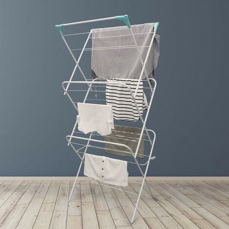 JVL Three-Tier Folding Concertina Laundry Washing Clothes Horse Airer, 138 x 63, White
