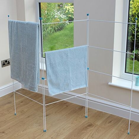 JVL Plastic Caravan Indoor/Outdoor Three Panel Folding Clothes Airer Laundry Dryer, H:110 x W:50cm,  White