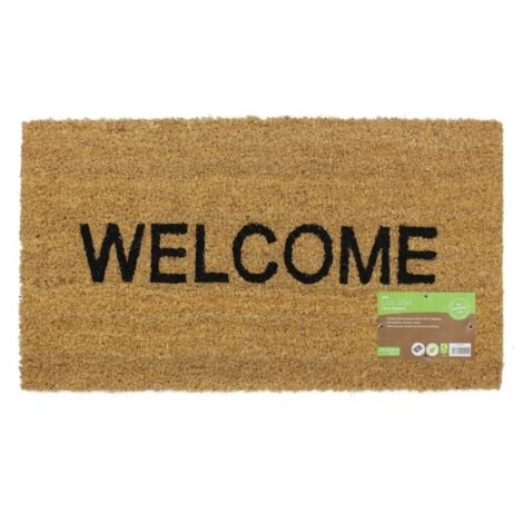 Heavy Duty Welcome PVC Backed Coir Entrance Doormat, Vinyl, 33.5x60cm, Brown