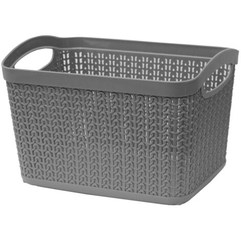 Knit Design Loop Plastic Rectangular Small Storage Basket with Handles, Grey (1/3)