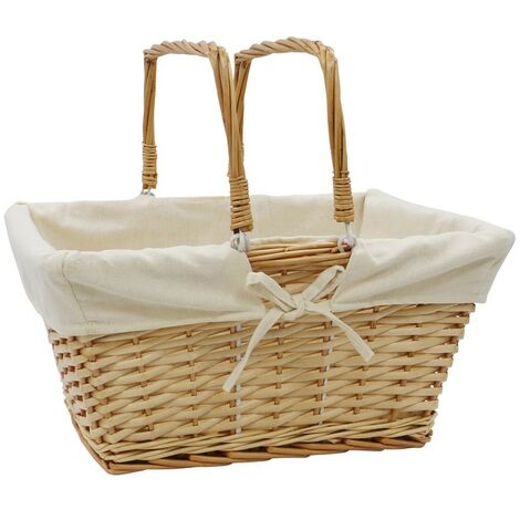 Acacia Rectangular Willow Shopping Basket with Handles, Honey Finish (1/4)