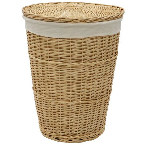 Acacia Round Laundry Basket with Lid, Honey Finish (1/4)
