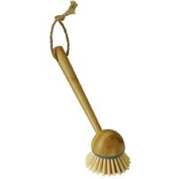 Round Bamboo Long Handle Washing Up Dish Brush, Natural