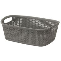 Knit Design Loop Plastic Rectangular Small Storage Basket with Handles, Grey