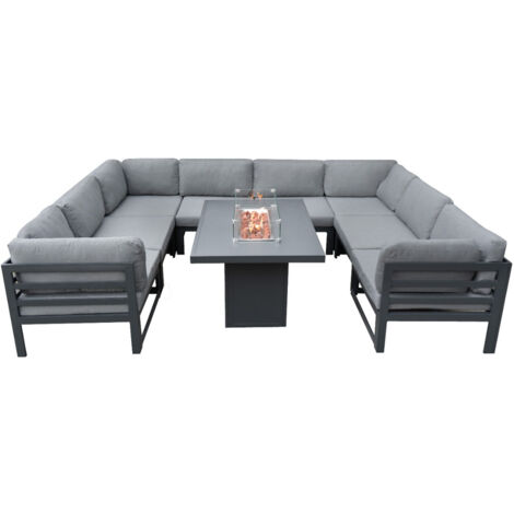 Modulares Gartenlounge-Set 8-Sitzer mit Tisch & integrierter Feuerstelle