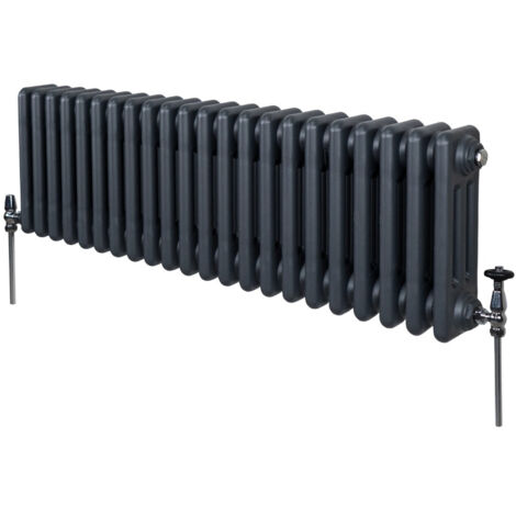 Traditioneller 3-Spalten-Heizkörper 300 x 1012mm  Horizontaler Wandheizkörper  Matt Anthrazit Grau Kohlenstoffstahl  Wohn- Badezimmer Küche [Inkl. Reinigungsbürste, Befestigungsset & Halterungen]