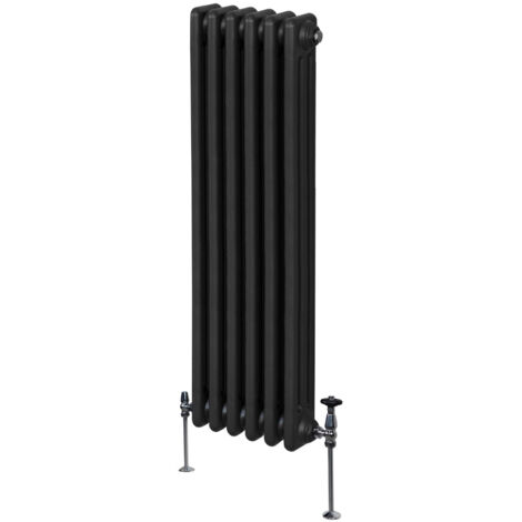 Traditioneller 3-Spalten-Heizkörper 1500 x 292mm  Vertikaler Wandheizkörper  Matt Schwarz Kohlenstoffstahl  Wohn- Badezimmer Küche [Inkl. Reinigungsbürste, Befestigungsset & Halterungen]