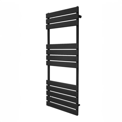Flacher Handtuchheizkörper 1200mm x 450mm  Wandheizkörper Handtuchwärmer Paneelheizkörper  Matt Schwarz Kohlenstoffstahl  Badezimmer [Inkl. Reinigungsbürste, Befestigungsset & Halterungen]
