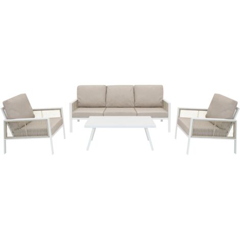 Outdoor Aluminium 4-teiliges Möbelset Garten Sofa Tisch Stühle Weiß (1/5)