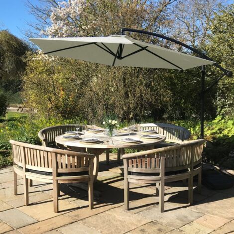 3m Freischwinger Sonnenschirm Mit Kippfunktion Und Regenhülle – Beige, Für Terrasse & Garten