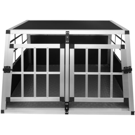 Auto Hundetransportbox kleine Doppelbox Hundebox Transportbox Gitterbox Fahrzeugbox Kofferraumbox Katzen Hunde Aluminium Trapez