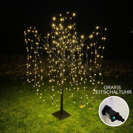Beleuchteter Trauerweidenbaum 180cm LED-Trauerweide 400 Zeitschaltuhr 6 Schwarz LEDs / Stunden 8m warmweißen Kabel mit 18