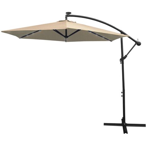 Sonnenschirm Ampelschirm mit LED Beleuchtung Beige 3m 300cm