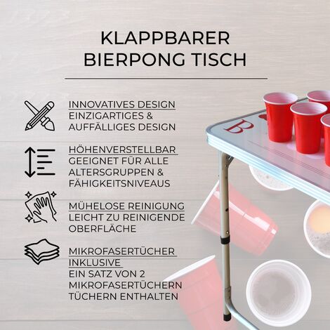 MonsterShop Bier Pong Tisch Bierpong Bier-Pong Tisch Ideales Partyspiel  Trinkspiele Spieltisch tragbar und zusammenklappbar