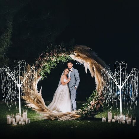 Hochzeit Ballonbogen 200cm Moongate Weiß 2m & 2 Trauerweiden Weiß warmweiße  LEDs Weidebaum Weide Hochzeit Hintergrund